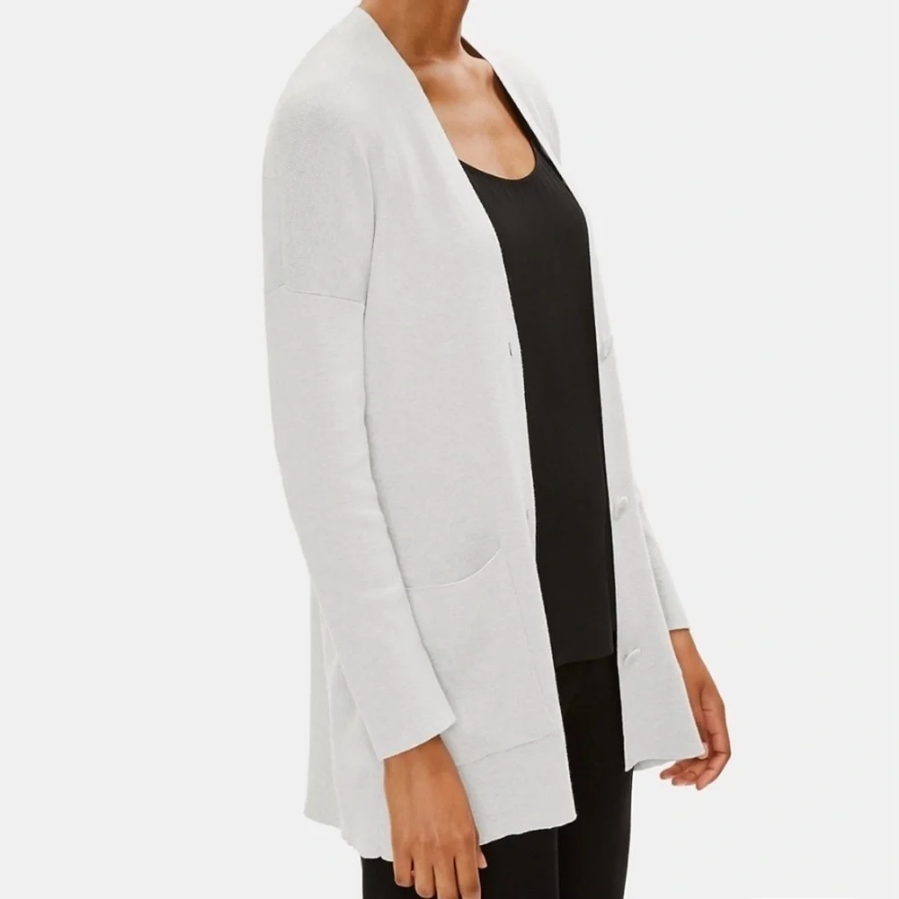Eileen Fisher Cardigan L Pearl Cotton Silk Blend - Picture 3 of 13